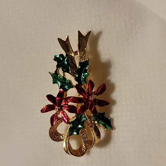 Vintage Gerry's Signed Christmas Poinsettia Ivy Gold Tone Brooch Pin Holiday - Picture 6 of 16